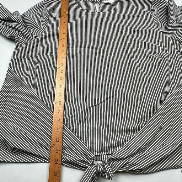J Jill Top Womens Extra Large Gray White Striped Tie Front Preppy Lagenlook Boho - Picture 10 of 12